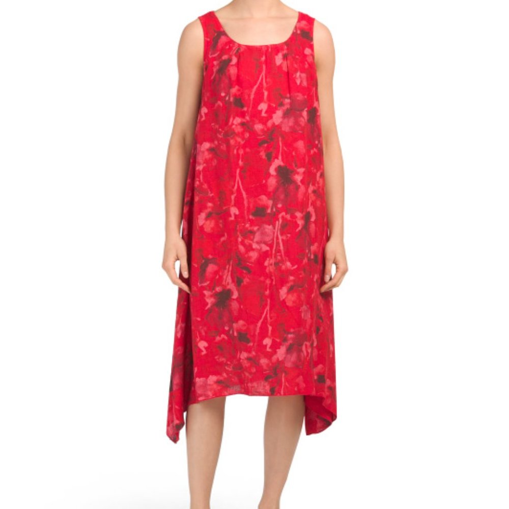 MARISA & MARIE Italian Red Floral Linen Dress. Size Medium. Classy Rare